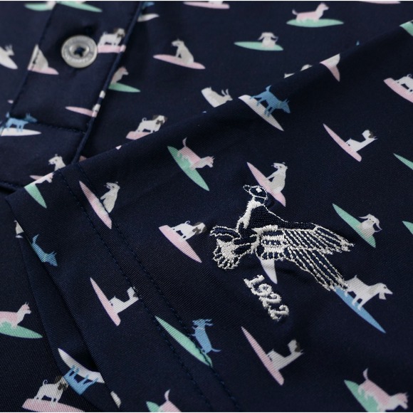 Straight Down Mens M Polo Surfing Dogs Performance Shirt Navy Golf Preppy - Picture 6 of 9